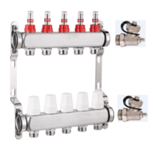 KIT distribuitoare Inox 1''x3/4'', cu debitmetre si robineți termostabili, 12 circuite Bautech