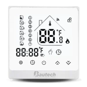 Termosistat smart, cu fir si cu Wi-Fi, programabile, pentru sisteme de încălzire clasice si pardoseala Bautech X-8wf alb